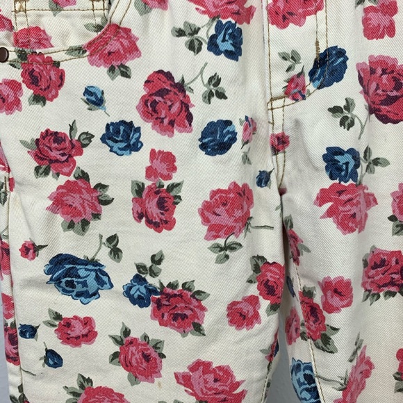 Forever21 Floral Denim Jeans Off White Red Blue 24 - Picture 4 of 9